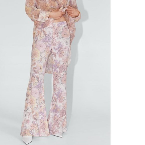 Zara pastel floral print flare pants, NWOT, M - Picture 1 of 15